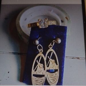 Gold-Tone Nautical Drop Earrings and Gold Ring Set - Women Jewelry